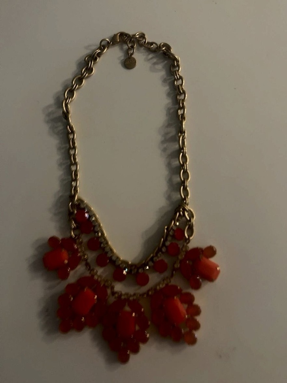 Stella & Dot Gold-Tone Necklace with Red Floral Clusters